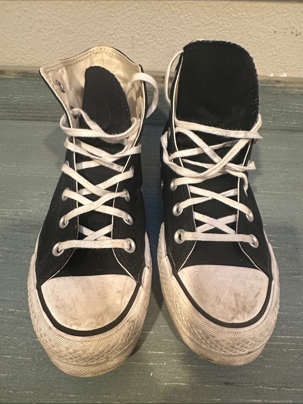 Black High-Top Canvas Sneakers with White Accents